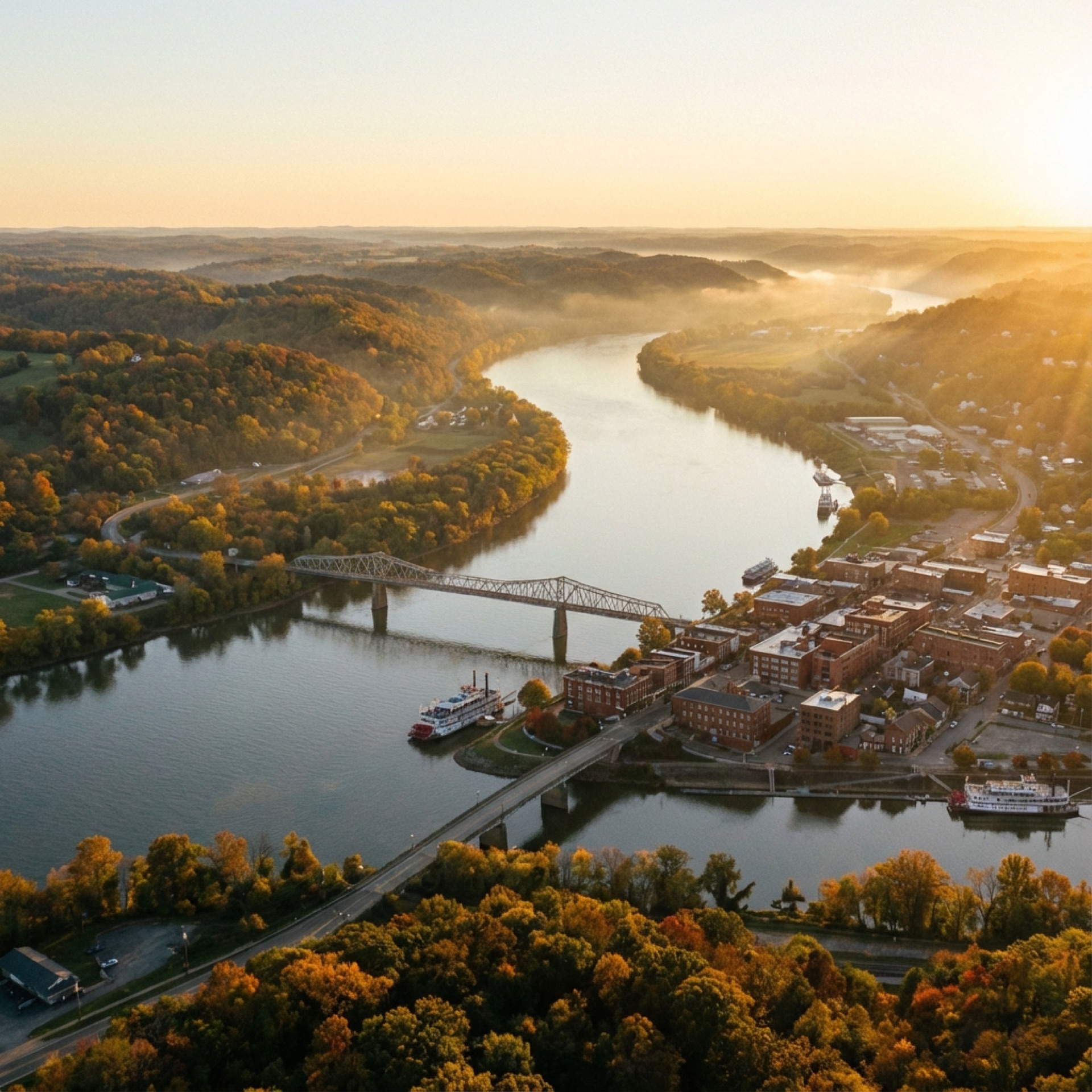 Aerial panoramic view of a large wooded land parcel in Washington County, Ohio showing dense tree canopy and rolling terrain